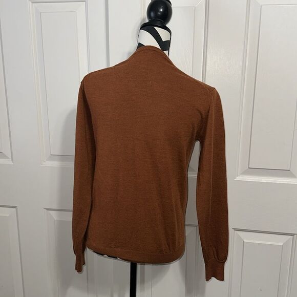 BURTON OF LONDON Burnt Orange Merino Wool V Neck Sweater - Picture 4 of 7
